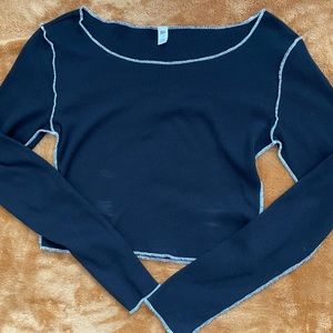 BP Long Sleeve Cropped Shirt with Contrasting Seams